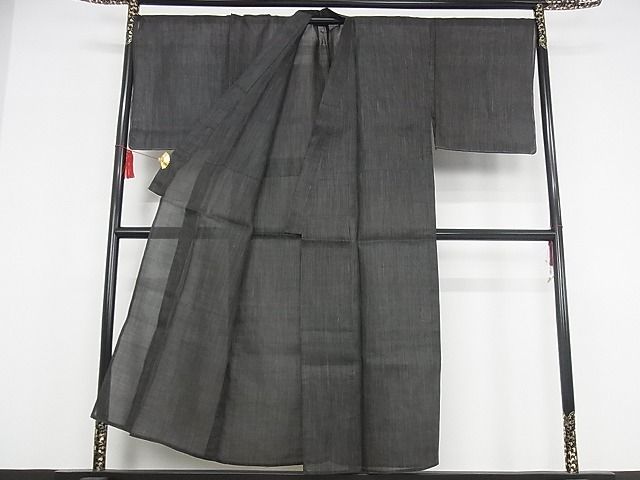 平和屋本店■極上　男性　夏物　石川県指定無形文化財　能登上布　本麻手織上布　縞　反端付き　麻　逸品　未使用　KAAA0623kk4
