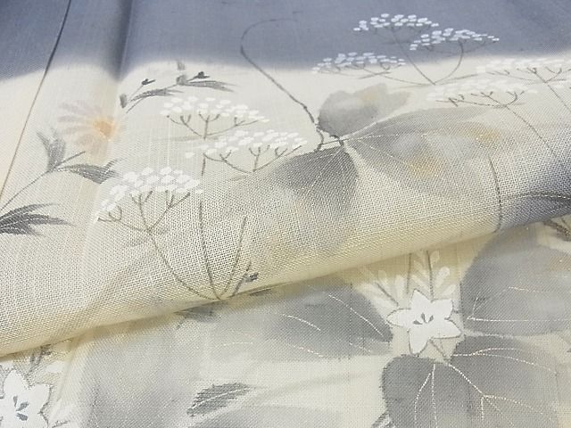 平和屋本店■極上　夏物　訪問着　紗紬　手描き　流水草花文　暈し染め　正絹　逸品　未使用　KAAA0641kk4