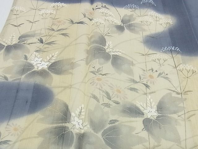平和屋本店■極上　夏物　訪問着　紗紬　手描き　流水草花文　暈し染め　正絹　逸品　未使用　KAAA0641kk4
