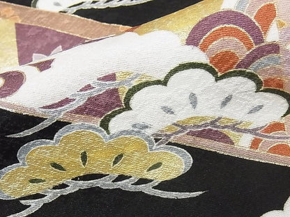 平和屋本店●極上 訪問着 駒刺繍 吉祥花文 黒地 金彩 正絹 逸品 未使用 KAAA0643kk4