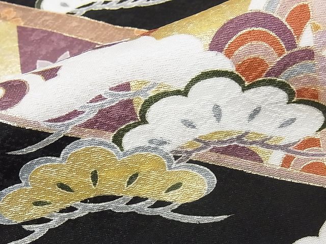 平和屋本店●極上 訪問着 駒刺繍 吉祥花文 黒地 金彩 正絹 逸品 未使用 KAAA0643kk4