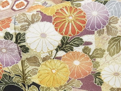 平和屋本店●極上 訪問着 駒刺繍 吉祥花文 黒地 金彩 正絹 逸品 未使用 KAAA0643kk4