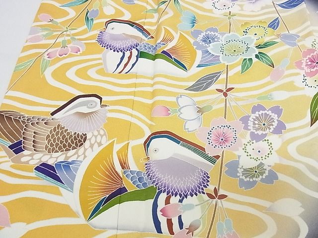平和屋本店●極上 振袖 友禅 作家物 鴛鴦 暈し染め 黒地 正絹 逸品 KAAA0647kk4
