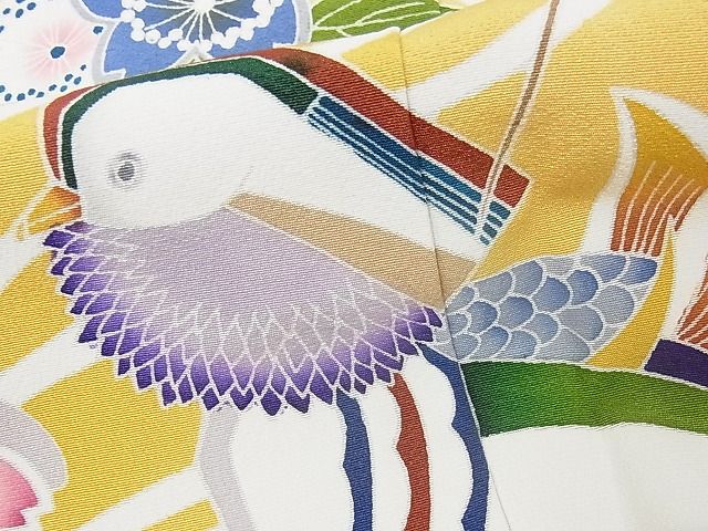 平和屋本店●極上 振袖 友禅 作家物 鴛鴦 暈し染め 黒地 正絹 逸品 KAAA0647kk4