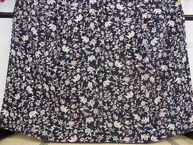 平和屋本店■極上　岡重　小紋　象　更紗花文　金彩　正絹　逸品　KAAA0649kk4