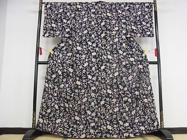 平和屋本店■極上　岡重　小紋　象　更紗花文　金彩　正絹　逸品　KAAA0649kk4