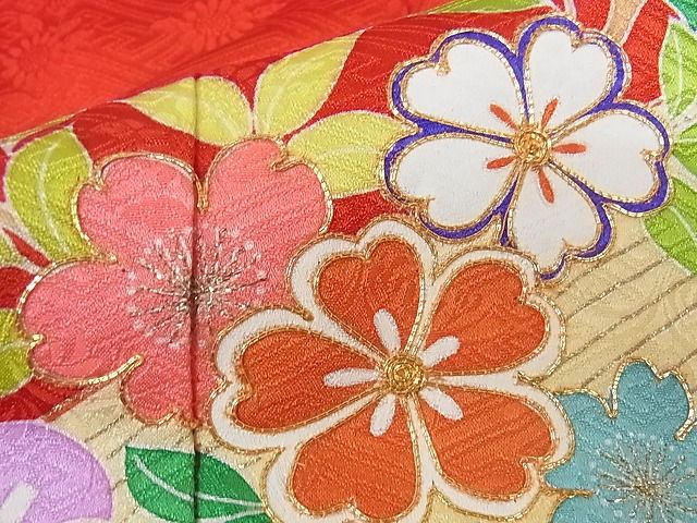 平和屋本店■極上　創業460年・千總　子供　祝着　七五三　女の子　7歳　駒刺繍　花楽器文　金彩　正絹　逸品　KAAA0584kk4