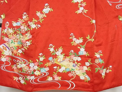 平和屋本店■極上　創業460年・千總　子供　祝着　七五三　女の子　7歳　駒刺繍　花楽器文　金彩　正絹　逸品　KAAA0584kk4