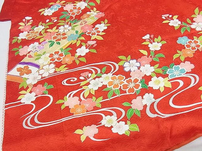 平和屋本店■極上　創業460年・千總　子供　祝着　七五三　女の子　7歳　駒刺繍　花楽器文　金彩　正絹　逸品　KAAA0584kk4