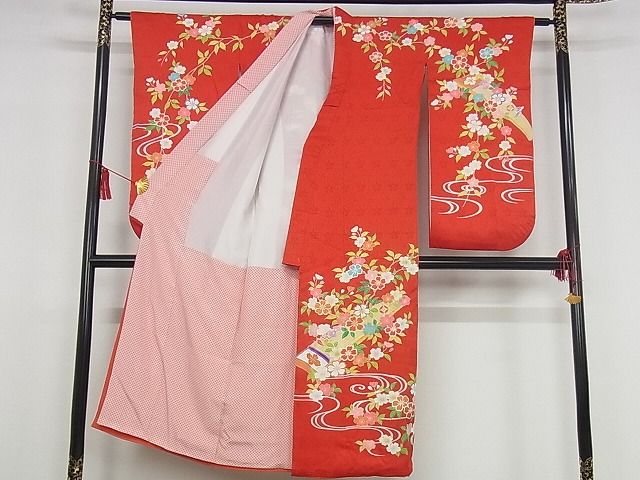 平和屋本店■極上　創業460年・千總　子供　祝着　七五三　女の子　7歳　駒刺繍　花楽器文　金彩　正絹　逸品　KAAA0584kk4