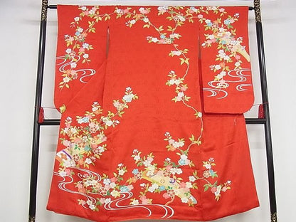 平和屋本店■極上　創業460年・千總　子供　祝着　七五三　女の子　7歳　駒刺繍　花楽器文　金彩　正絹　逸品　KAAA0584kk4