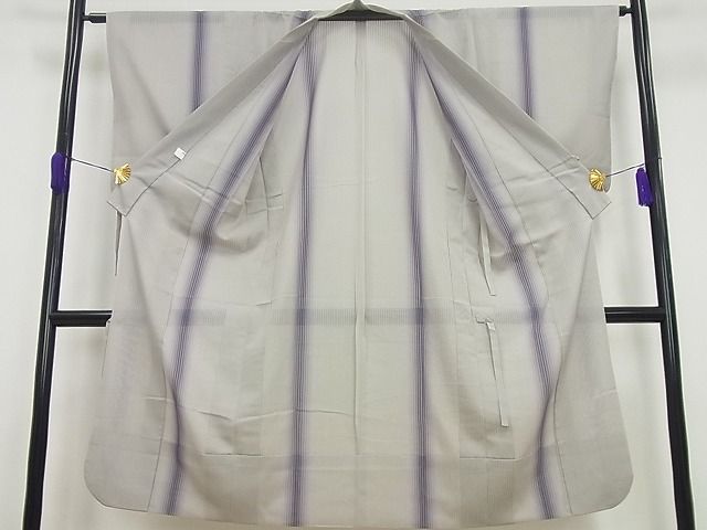平和屋本店▽極上 道中着 毛利ゆき子 西陣 輝洸謹製 ロング丈 スリーシーズン 春夏秋 お召地 縞 証紙付き 逸品 未使用4s672