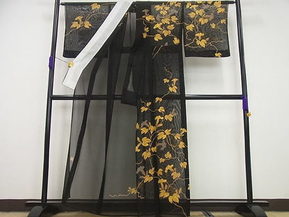 平和屋本店■希少　夏物　久保田一竹　幻の辻が花　訪問着　紗　朝顔　黒地　木箱付き　逸品4s680