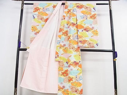平和屋本店■極上　子供　七五三　女の子　7歳　祝着・襦袢(無双仕立て・半衿刺繍)・帯・小物セット　舞扇　金彩　逸品　DZAA0094kh4
