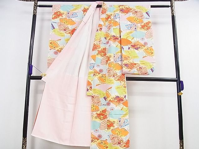 平和屋本店■極上　子供　七五三　女の子　7歳　祝着・襦袢(無双仕立て・半衿刺繍)・帯・小物セット　舞扇　金彩　逸品　DZAA0094kh4