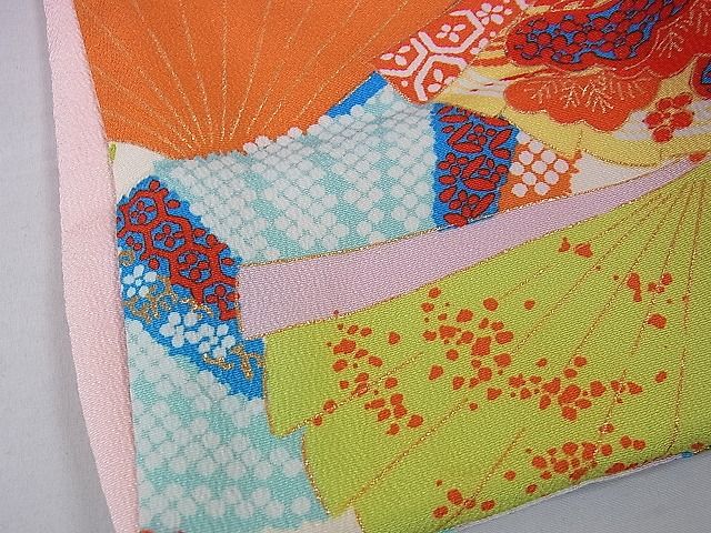 平和屋本店■極上　子供　七五三　女の子　7歳　祝着・襦袢(無双仕立て・半衿刺繍)・帯・小物セット　舞扇　金彩　逸品　DZAA0094kh4