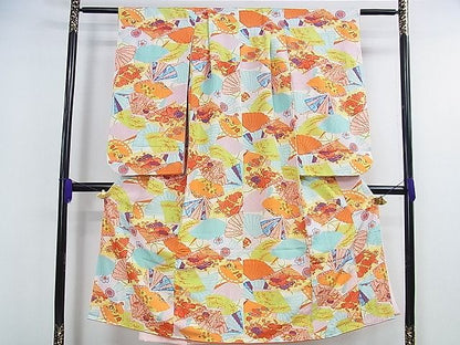 平和屋本店■極上　子供　七五三　女の子　7歳　祝着・襦袢(無双仕立て・半衿刺繍)・帯・小物セット　舞扇　金彩　逸品　DZAA0094kh4