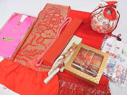 平和屋本店■極上　子供　七五三　女の子　7歳　祝着・襦袢(無双仕立て・半衿刺繍)・帯・小物セット　舞扇　金彩　逸品　DZAA0094kh4