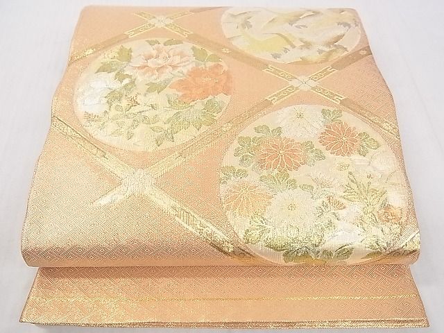 平和屋着物◎佐賀錦 太鼓柄袋帯 天井飛鶴花文 金糸 逸品 DAAA2258mz