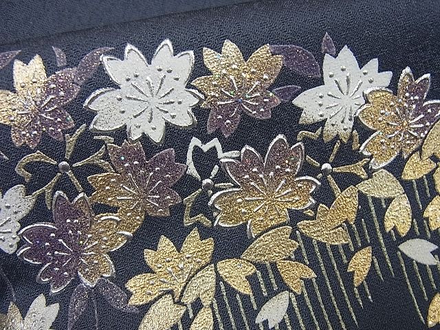 平和屋本店●極上　 金彩友禅　卓越技能者・名工・和田光正　訪問着　舞桜　藍鉄色地　逸品4s700