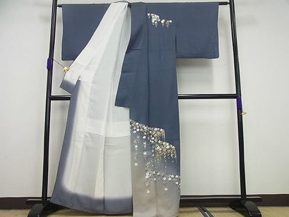 平和屋本店●極上　 金彩友禅　卓越技能者・名工・和田光正　訪問着　舞桜　藍鉄色地　逸品4s700