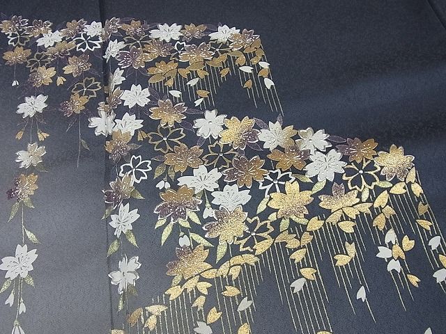 平和屋本店●極上　 金彩友禅　卓越技能者・名工・和田光正　訪問着　舞桜　藍鉄色地　逸品4s700