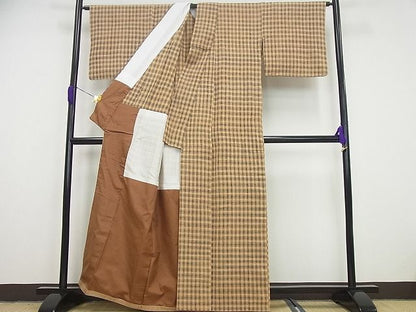 平和屋本店●極上 国指定無形文化財 丹波布 胴抜き仕立て 格子柄 逸品4s704