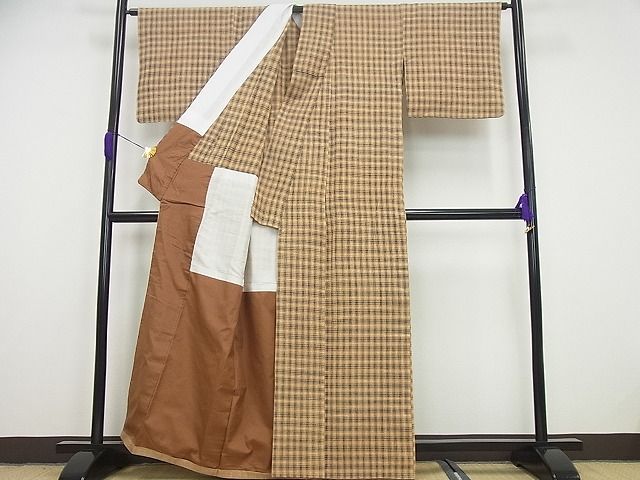 平和屋本店●極上 国指定無形文化財 丹波布 胴抜き仕立て 格子柄 逸品4s704