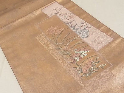 平和屋着物◎六通太鼓柄袋帯 唐織 短冊花鳥文 金糸 引箔 逸品 CAAC8478ca