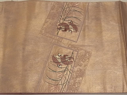 平和屋着物◎六通太鼓柄袋帯 唐織 短冊花鳥文 金糸 引箔 逸品 CAAC8478ca