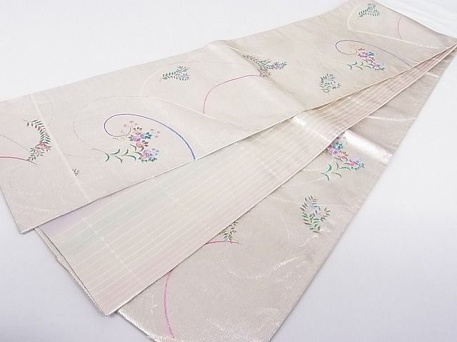 平和屋着物◎六通柄袋帯 草花文 金銀糸 正絹 逸品 AAAD7946Agk