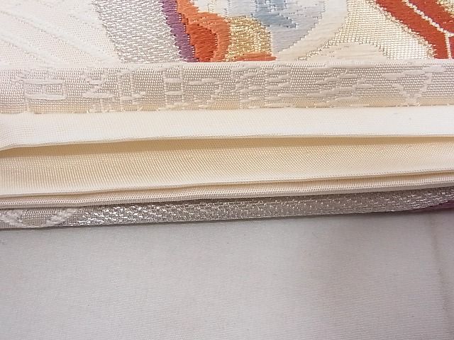 平和屋着物◎六通柄袋帯 唐織 色紙取鶴華文 金銀糸 正絹 逸品 AAAD7989Agk