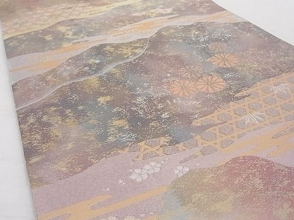 平和屋着物◎六通柄袋帯 遠山風景花文 引箔 正絹 逸品 AAAD7988Agk