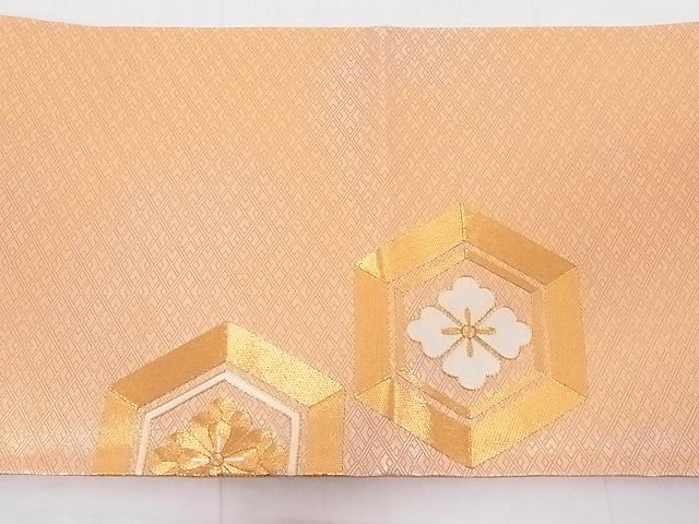 平和屋着物◎佐賀錦 太鼓柄袋帯 駒刺繍 亀甲花文 金糸 正絹 逸品 AAAD8000Agk