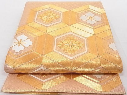 平和屋着物◎佐賀錦 太鼓柄袋帯 駒刺繍 亀甲花文 金糸 正絹 逸品 AAAD8000Agk