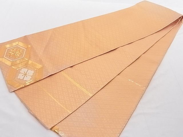 平和屋着物◎佐賀錦 太鼓柄袋帯 駒刺繍 亀甲花文 金糸 正絹 逸品 AAAD8000Agk