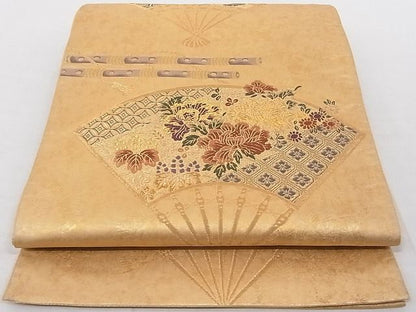 平和屋着物◎鏤金 六通柄袋帯 唐織 扇面横笛花文 金糸 正絹 逸品 AAAD1964Agk