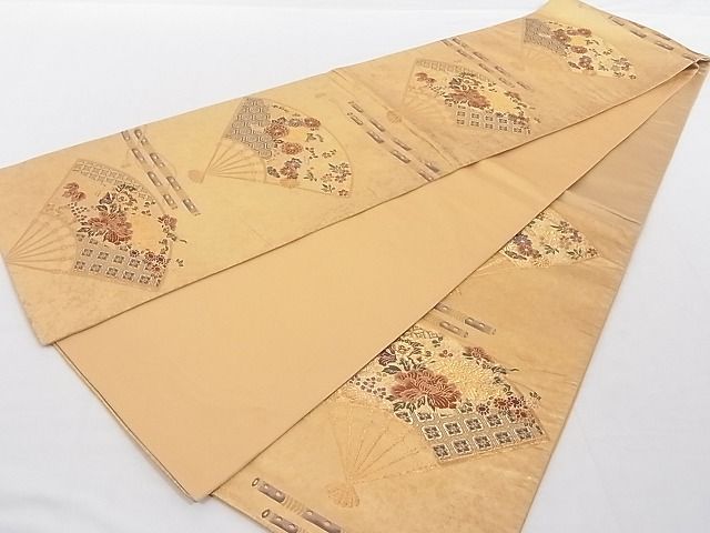 平和屋着物◎鏤金 六通柄袋帯 唐織 扇面横笛花文 金糸 正絹 逸品 AAAD1964Agk