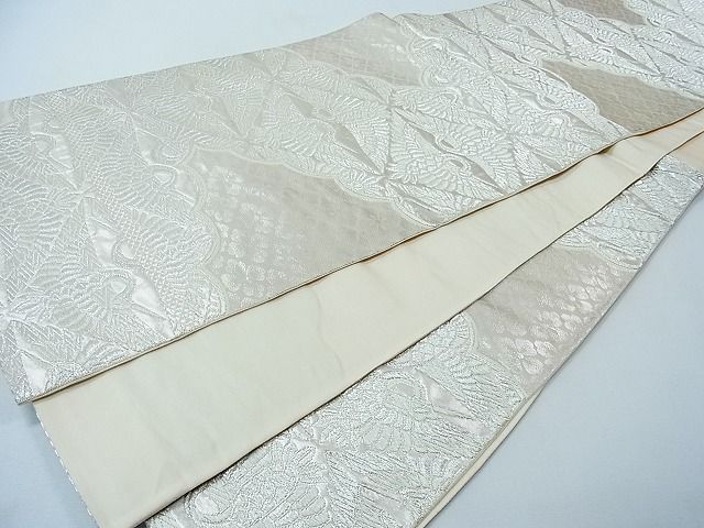 平和屋着物◎六通柄袋帯 雲取り双鶴花文 銀糸 逸品 CAAC0300in