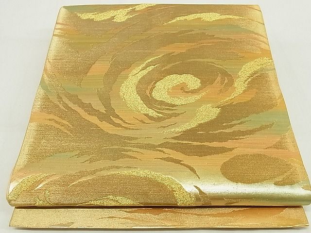 平和屋着物◎六通柄袋帯 立波文 金糸 正絹 逸品 AAAC2960Ahg