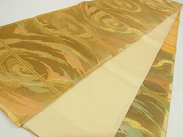 平和屋着物◎六通柄袋帯 立波文 金糸 正絹 逸品 AAAC2960Ahg