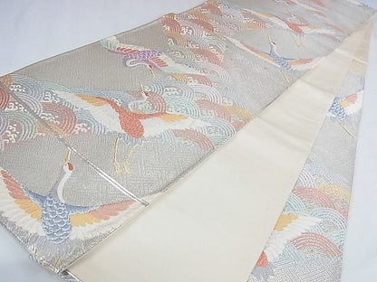 平和屋着物◎六通柄袋帯 唐織 飛鶴青海波 金銀糸 正絹 逸品 AAAD1325Ahg