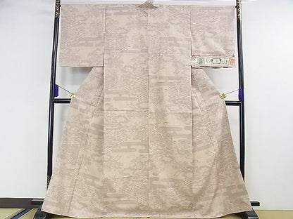 平和屋本店●極上　本場結城紬　重要無形文化財　100亀甲　奥順謹製　エ霞松風景　白茶色地　証紙付き　逸品　DZAA0130kh4