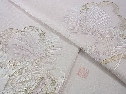 平和屋本店●極上 山口美術織物 皇室 伊勢神宮御用 西陣織 訪問着 総刺繍 鬘帯仕覆松梅文 薄桜色地 金糸 逸品 DZAA0131kh5