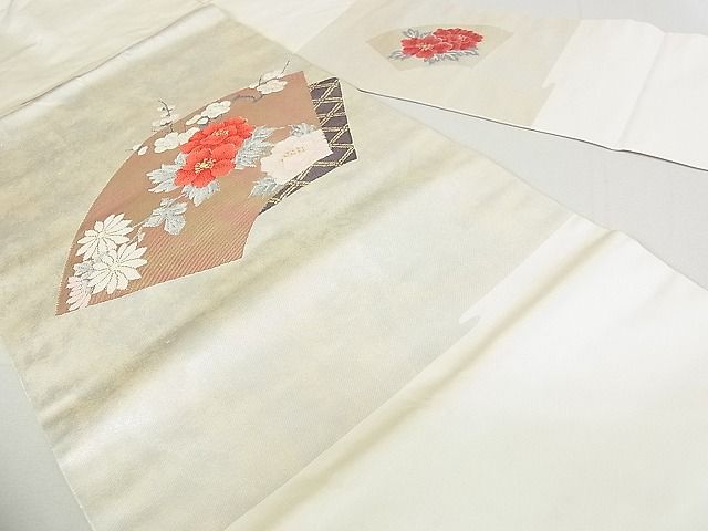 平和屋着物◎九寸名古屋帯　地紙重ね枝花文　金糸　逸品　DAAA3463rt