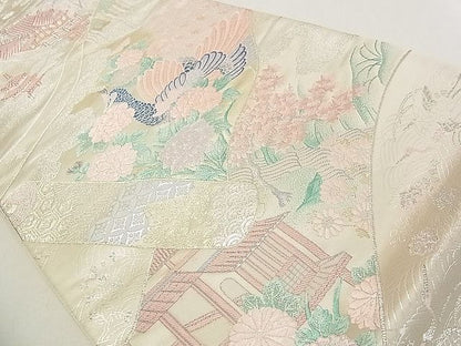平和屋着物◎六通柄袋帯 唐織 風景孔雀花文 金銀糸 逸品 DAAA3472rt