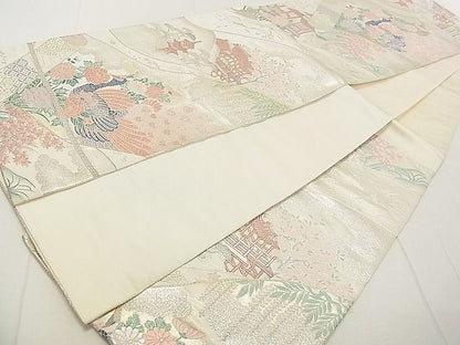 平和屋着物◎六通柄袋帯 唐織 風景孔雀花文 金銀糸 逸品 DAAA3472rt