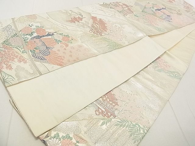 平和屋着物◎六通柄袋帯 唐織 風景孔雀花文 金銀糸 逸品 DAAA3472rt