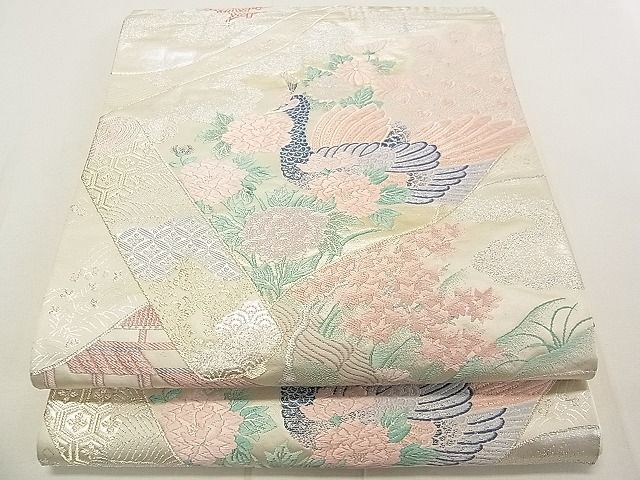 平和屋着物◎六通柄袋帯 唐織 風景孔雀花文 金銀糸 逸品 DAAA3472rt