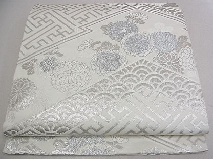 平和屋着物◎六通柄袋帯 吉祥花文 銀糸 逸品 DAAB0558ud